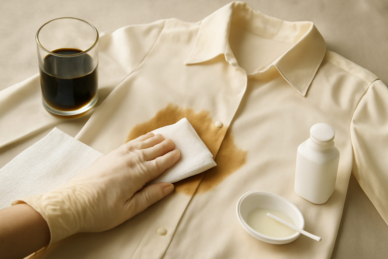 Imagem editorial: Tirar mancha de molho de soja de camisa de seda: guia para mancha fresca e seca