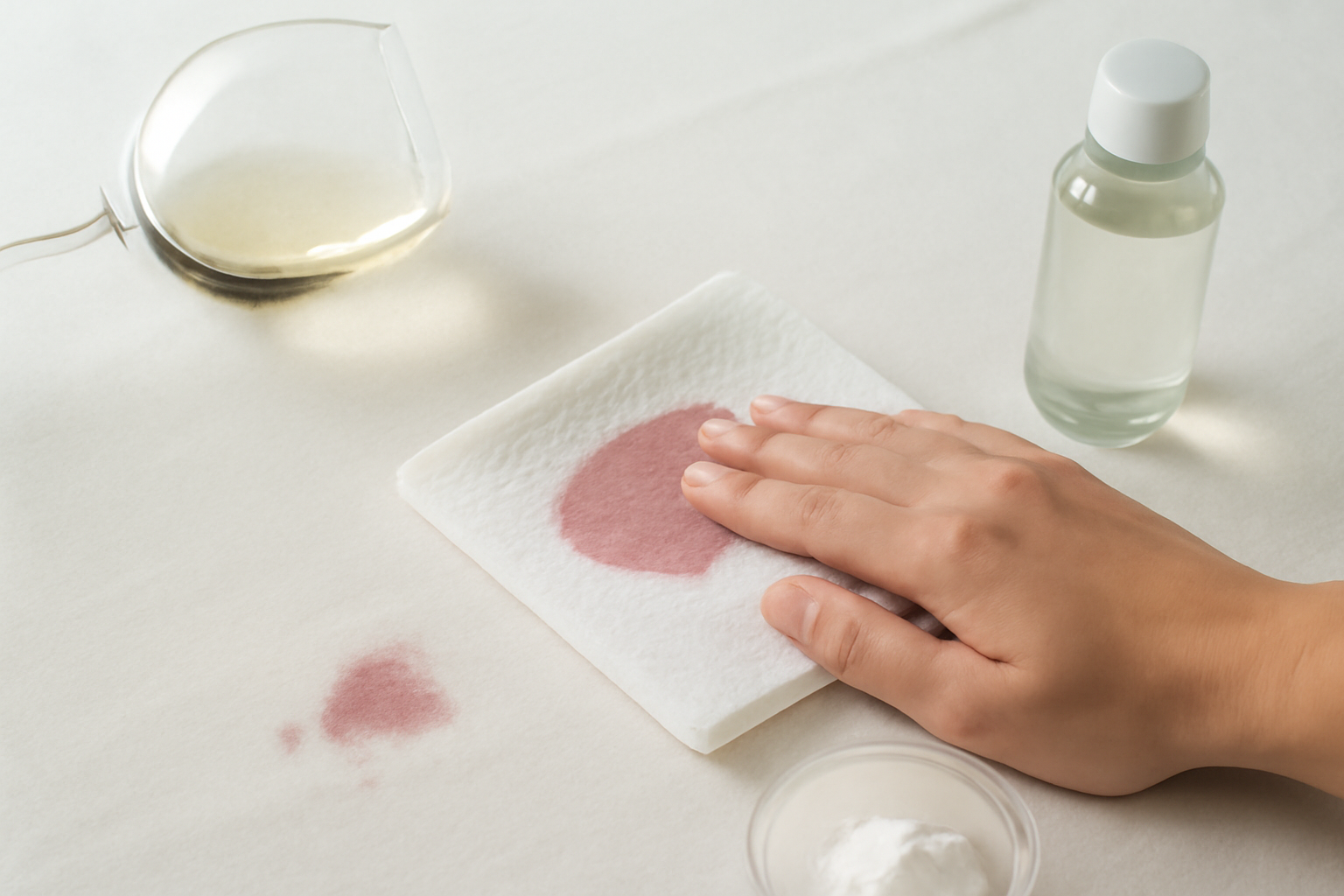 Imagem editorial: Tirar mancha de vinho branco de toalha de mesa de algodão: guia para mancha fresca e seca