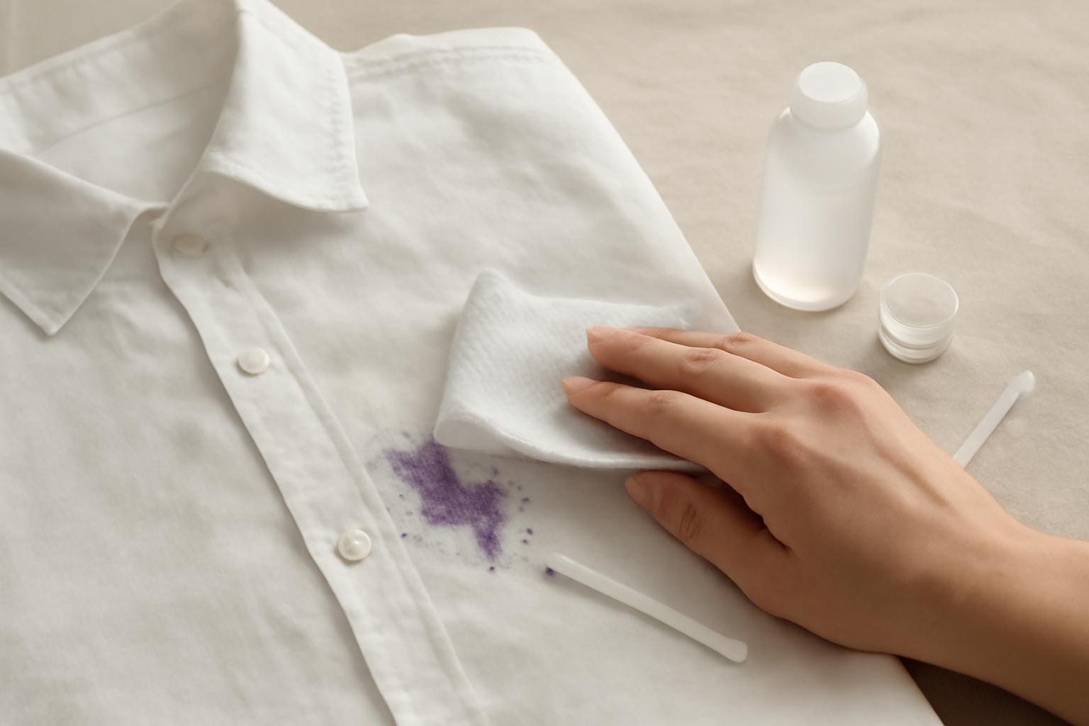 Imagen editorial: Cómo quitar tinta de bolígrafo de una camisa de lino: métodos para manchas frescas y secas