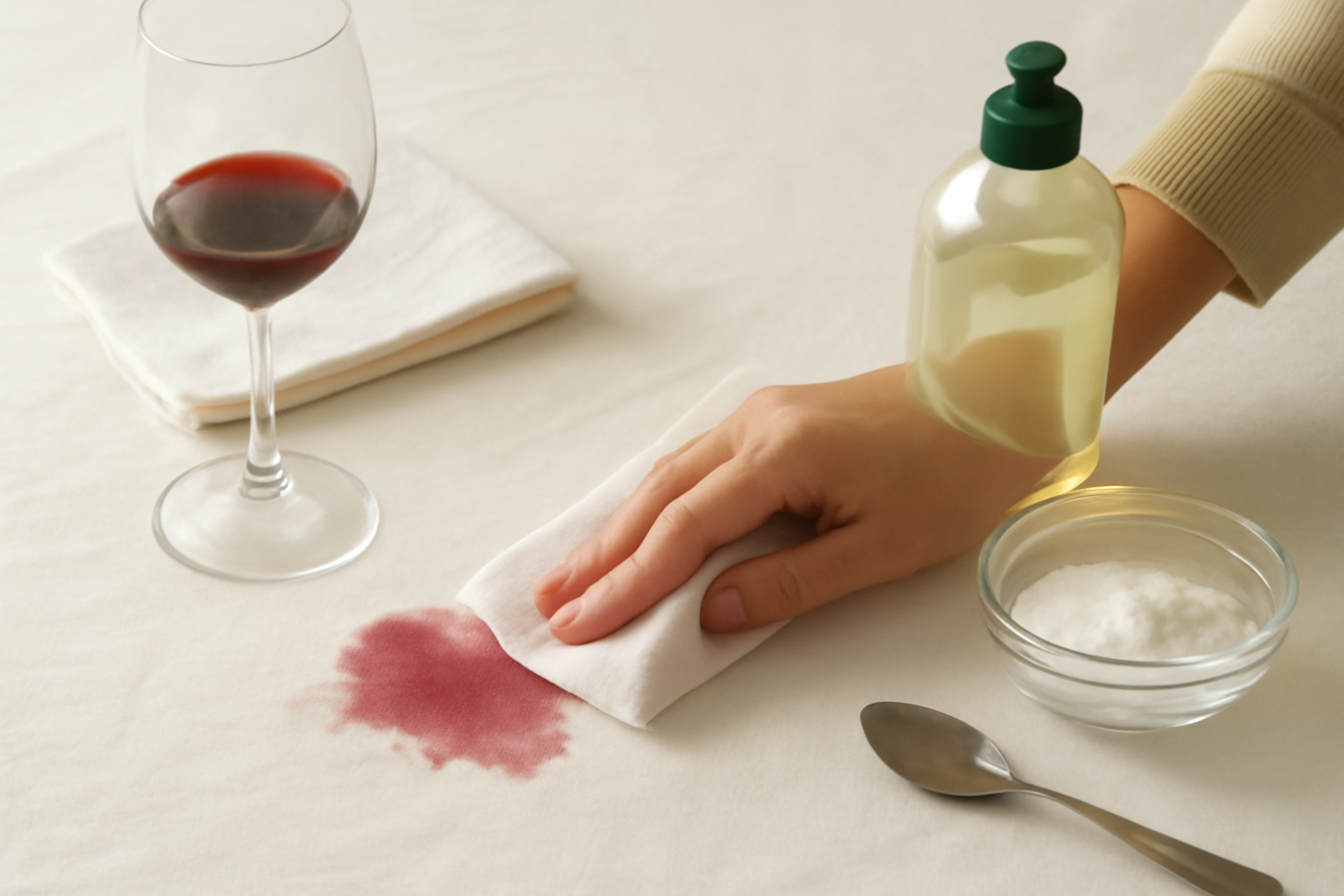 How to Remove a Fresh Red Wine Stain from a Cotton Tablecloth illustration