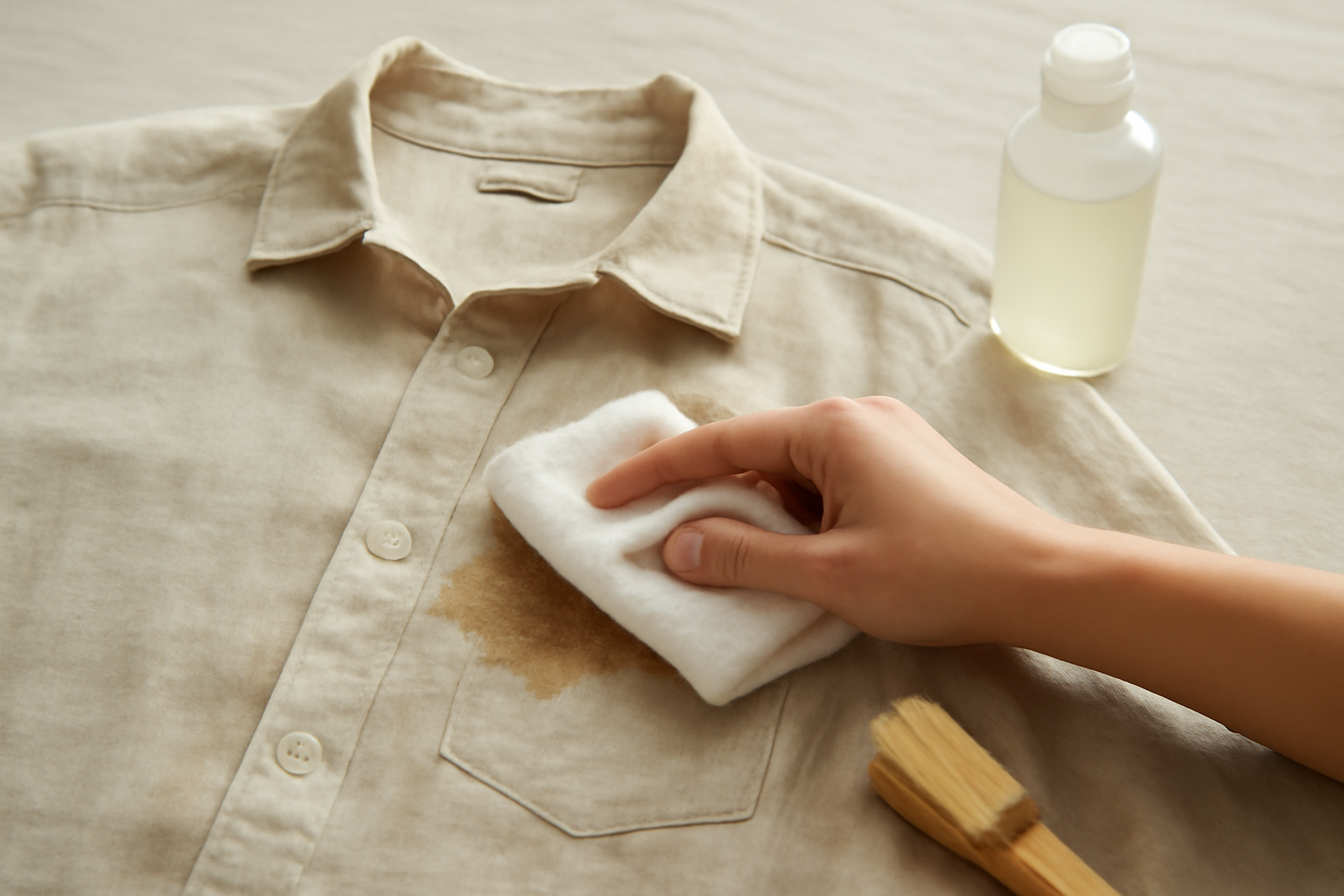 Imagen editorial: Cómo quitar una mancha de café de una camisa de lino: guía para manchas frescas y secas