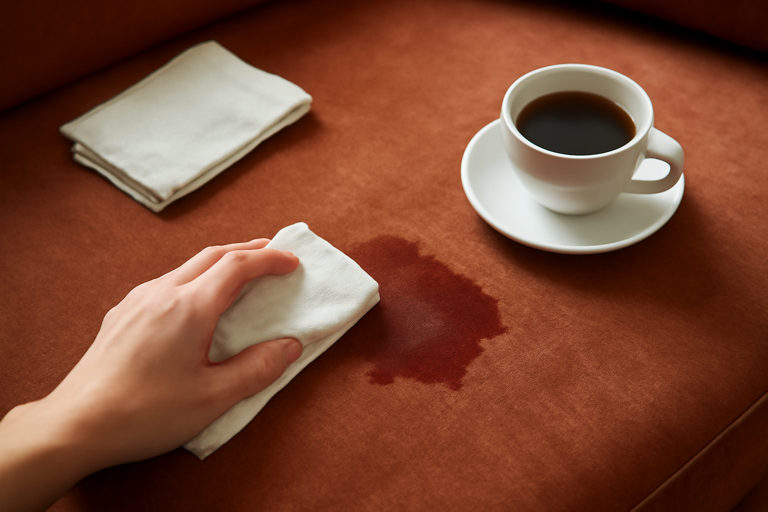How to Remove a Fresh Coffee Stain from a Velvet Couch illustration