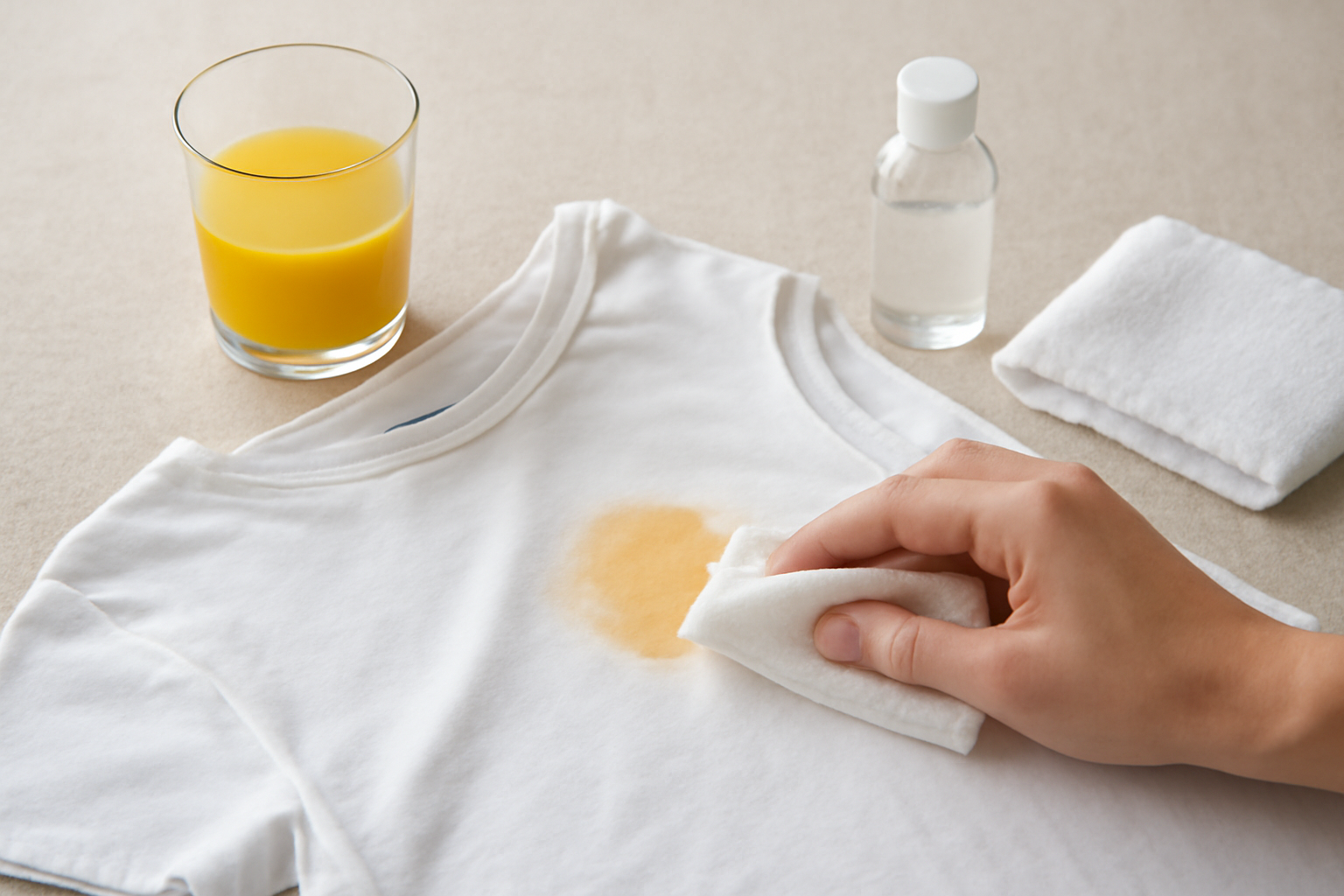How to Remove a Fresh Orange Juice Stain from a Cotton T-Shirt illustration