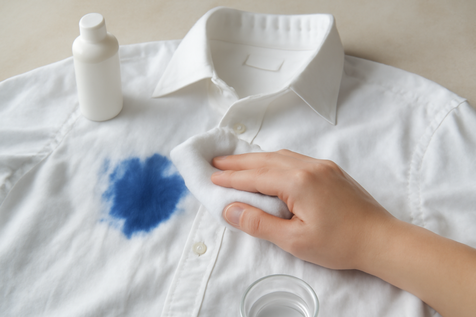 Imagen editorial: Cómo quitar tinta de bolígrafo de una camisa de algodón blanco: métodos para manchas frescas y secas