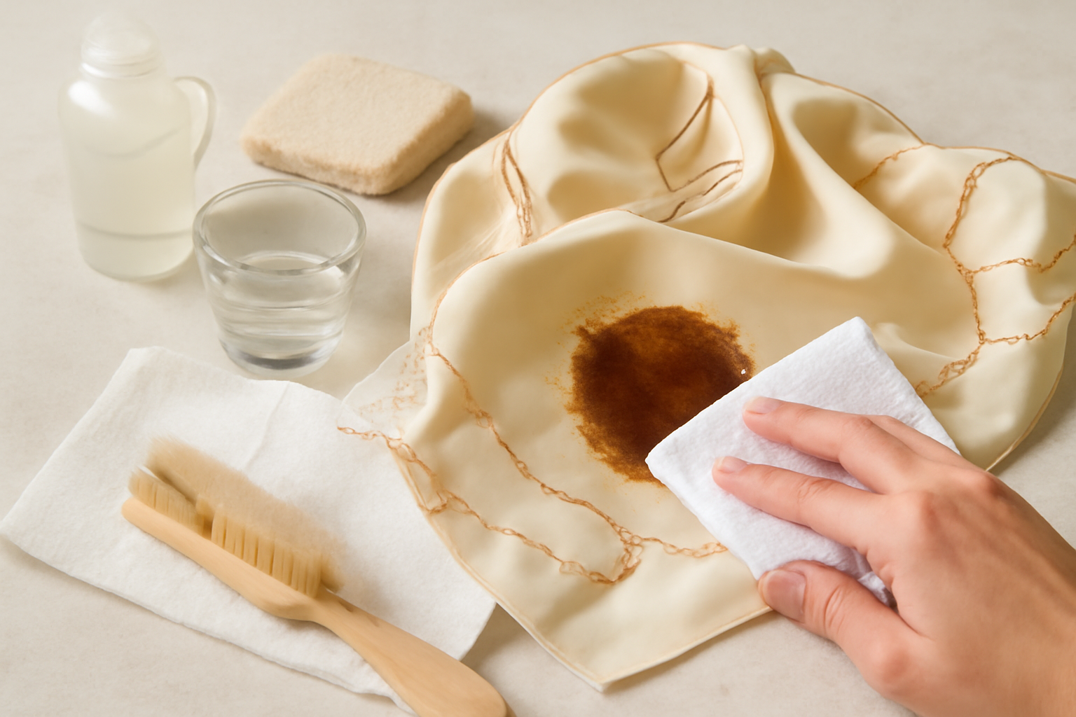How to Remove a Dried Coffee Stain from a Silk Scarf Without Damaging the Fabric illustration