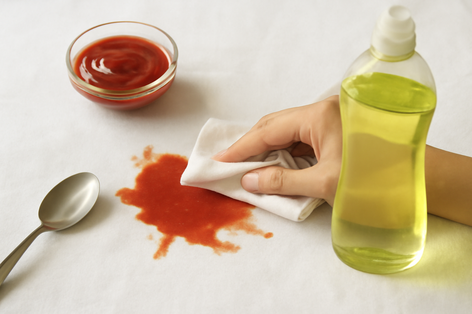 How to Remove a Fresh Ketchup Stain from a Cotton Tablecloth illustration