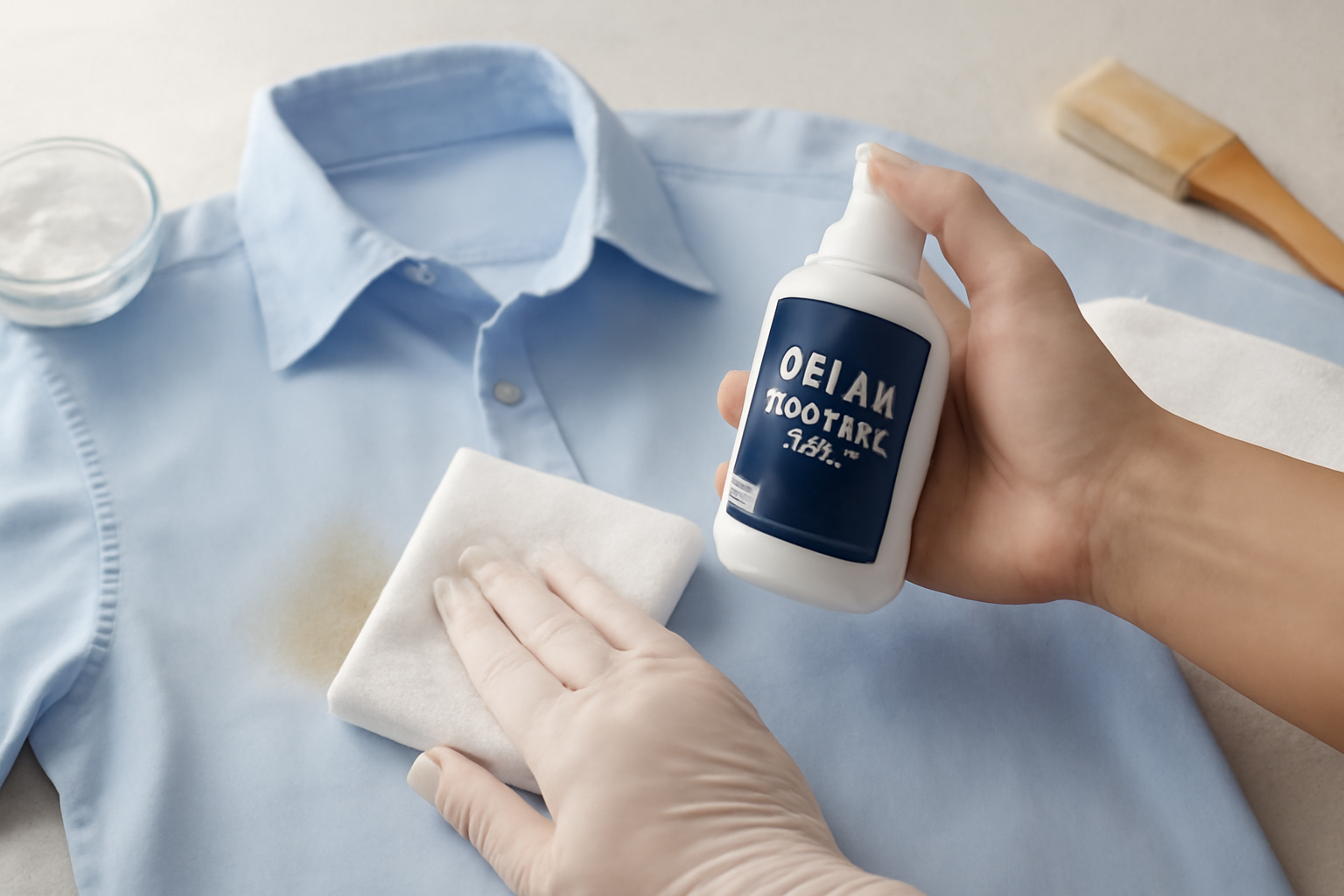 Imagen editorial: Cómo quitar una mancha de grasa de una camisa de poliéster: métodos para manchas frescas y secas
