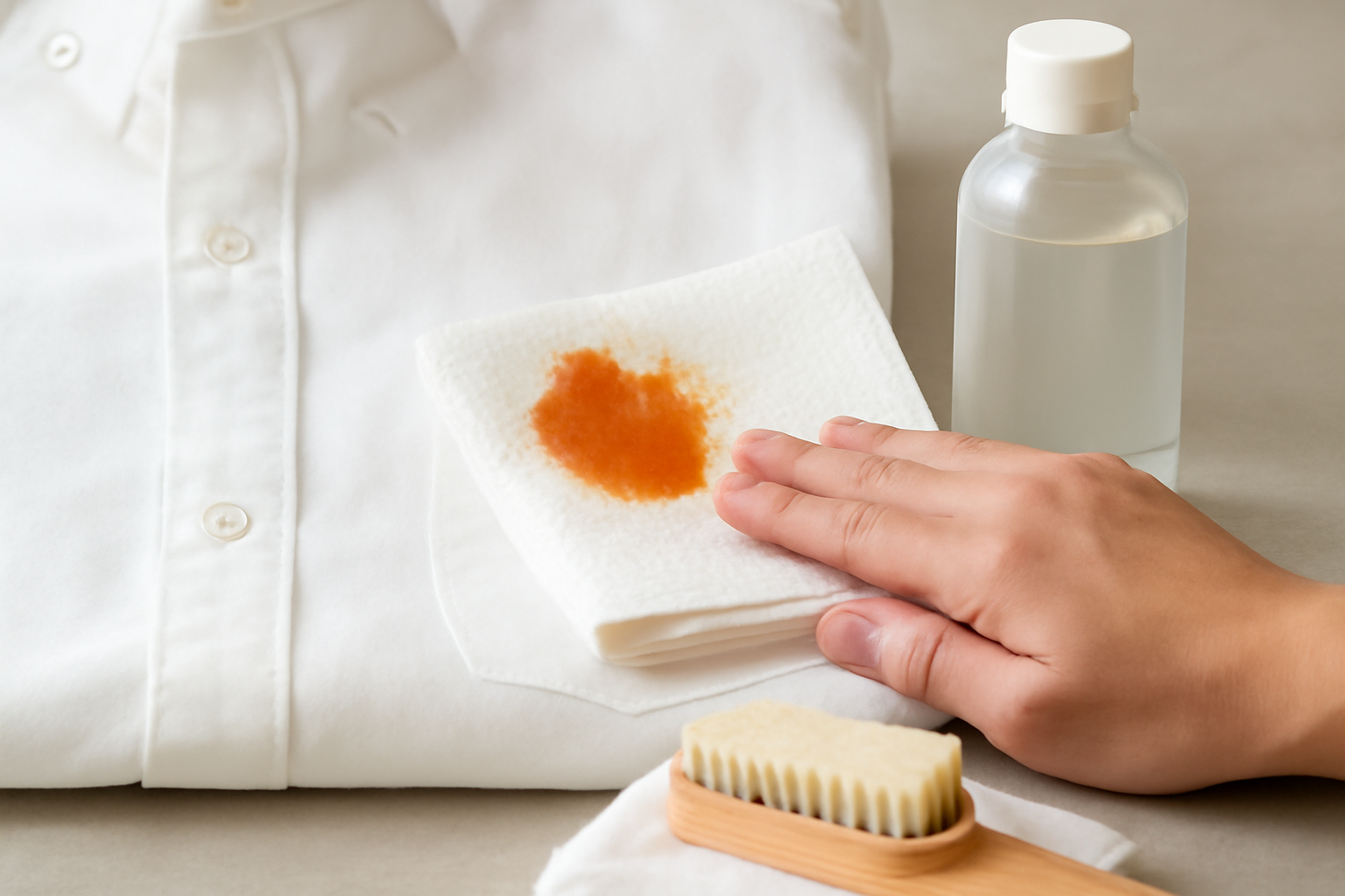 Imagem editorial: Tirar mancha de molho de tomate de camisa branca de algodão: guia para mancha fresca e seca