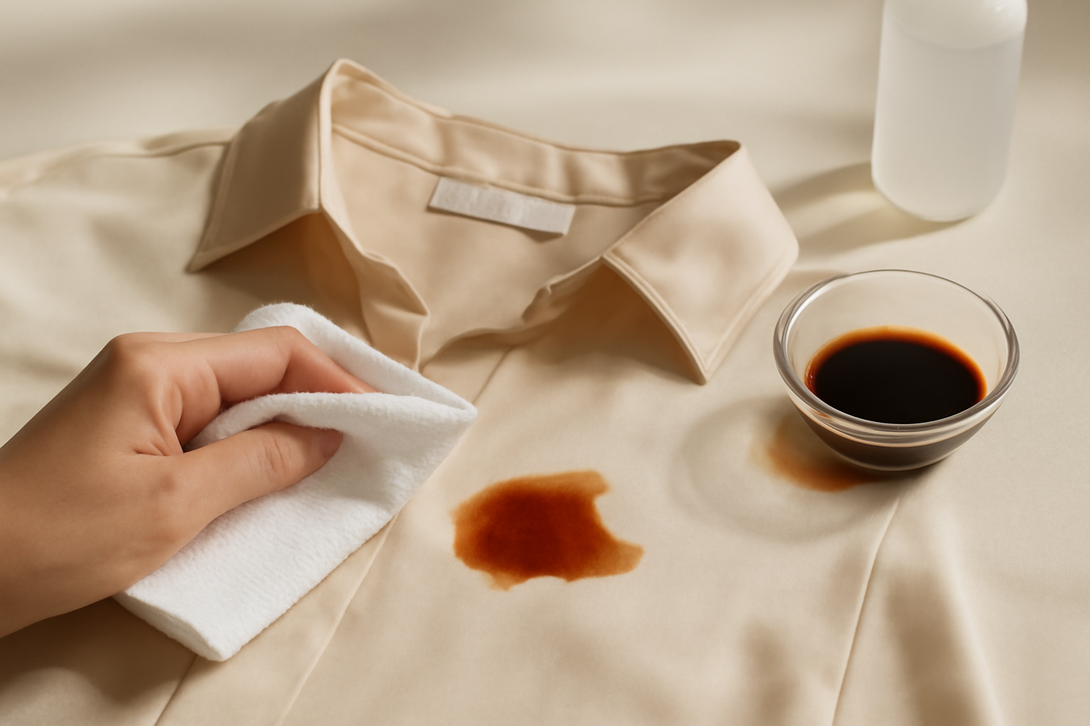 Imagen editorial: Cómo quitar una mancha de salsa de soja de una camisa de seda: guía para manchas frescas y secas