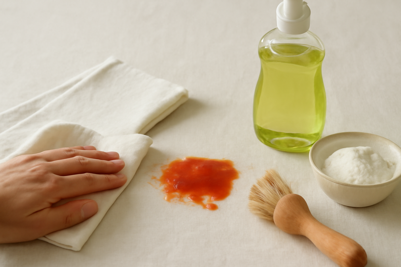 How to Remove a Fresh Ketchup Stain from a Cotton Tablecloth illustration