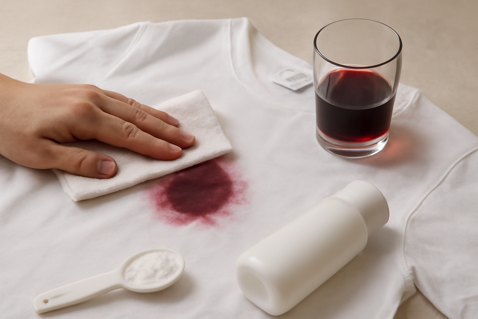 Imagem editorial: Tirar mancha de corante de roupa branca de algodão: guia para mancha fresca e seca