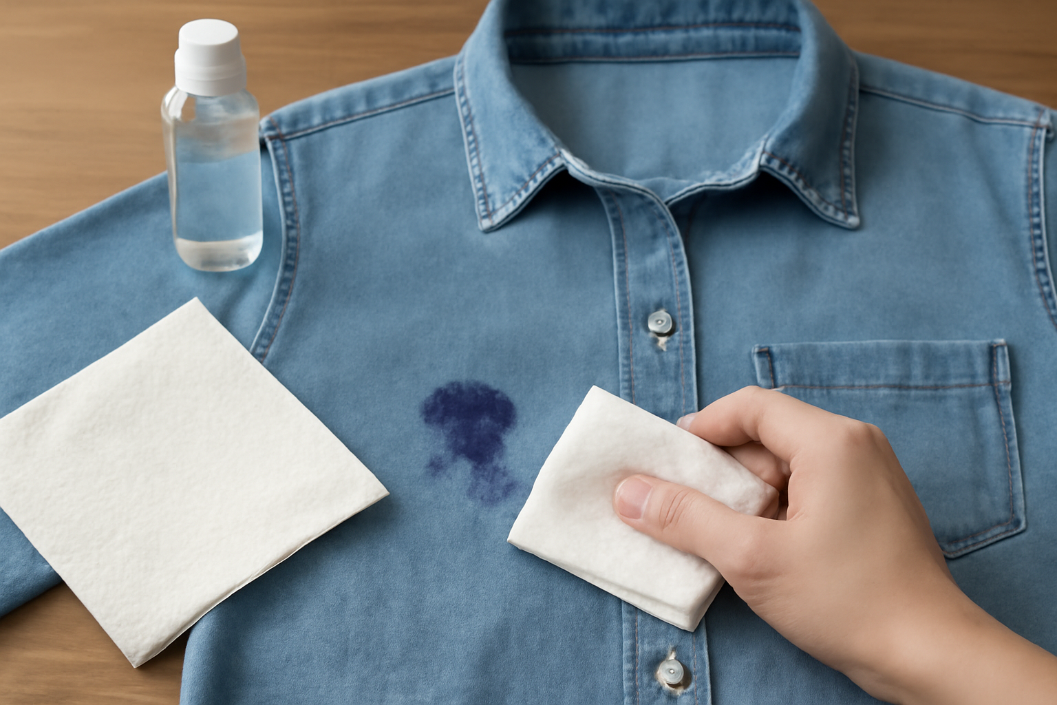 Imagen editorial: Cómo quitar tinta de bolígrafo de una camisa de mezclilla: métodos para manchas frescas y secas