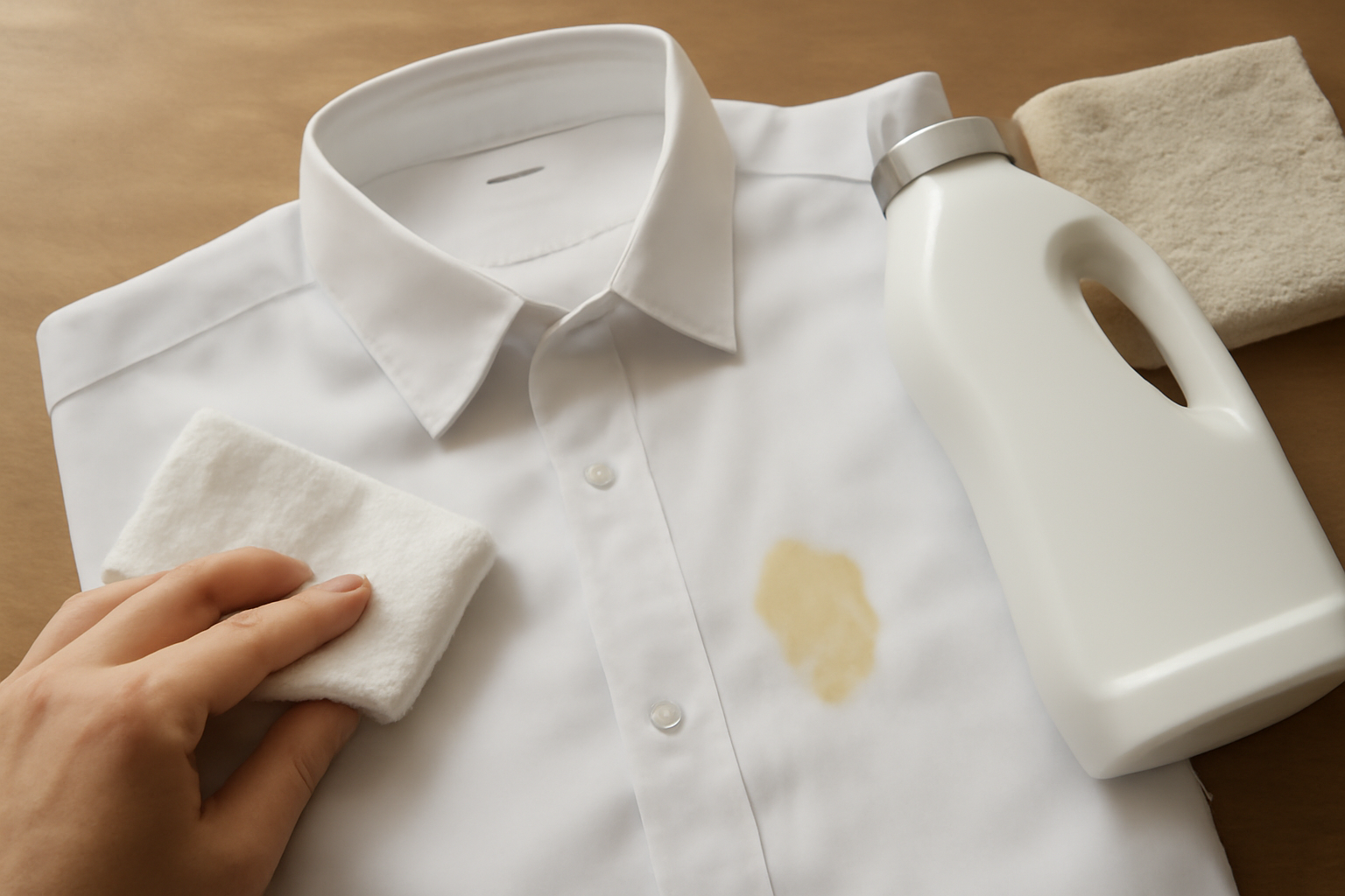 Imagem editorial: Tirar mancha de maionese de camisa social de poliéster: guia para mancha fresca e seca