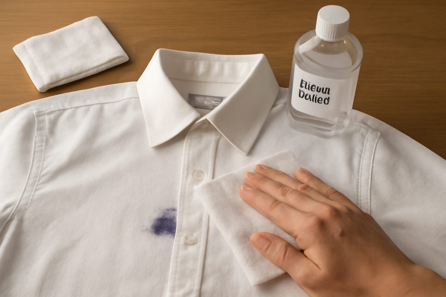 Imagem editorial: Como tirar mancha de caneta esferográfica de camisa social de algodão: guia para traço fresco e seco