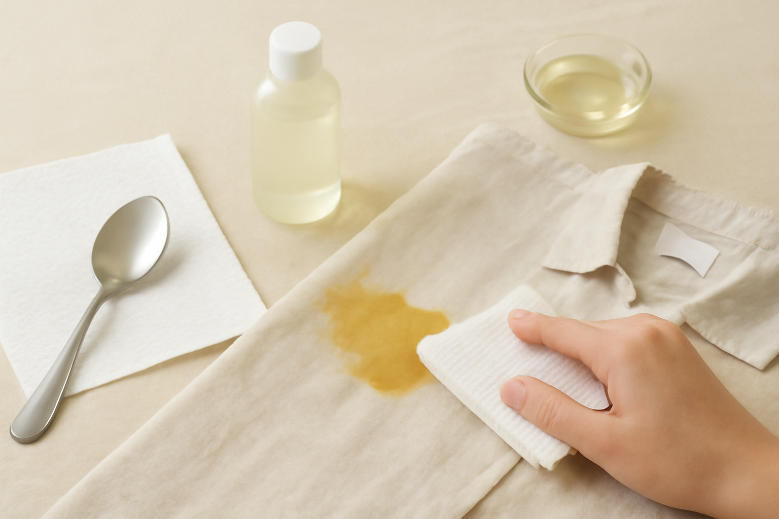 Imagem editorial: Como tirar mancha de mostarda de camisa de linho: guia completo para mancha fresca e seca