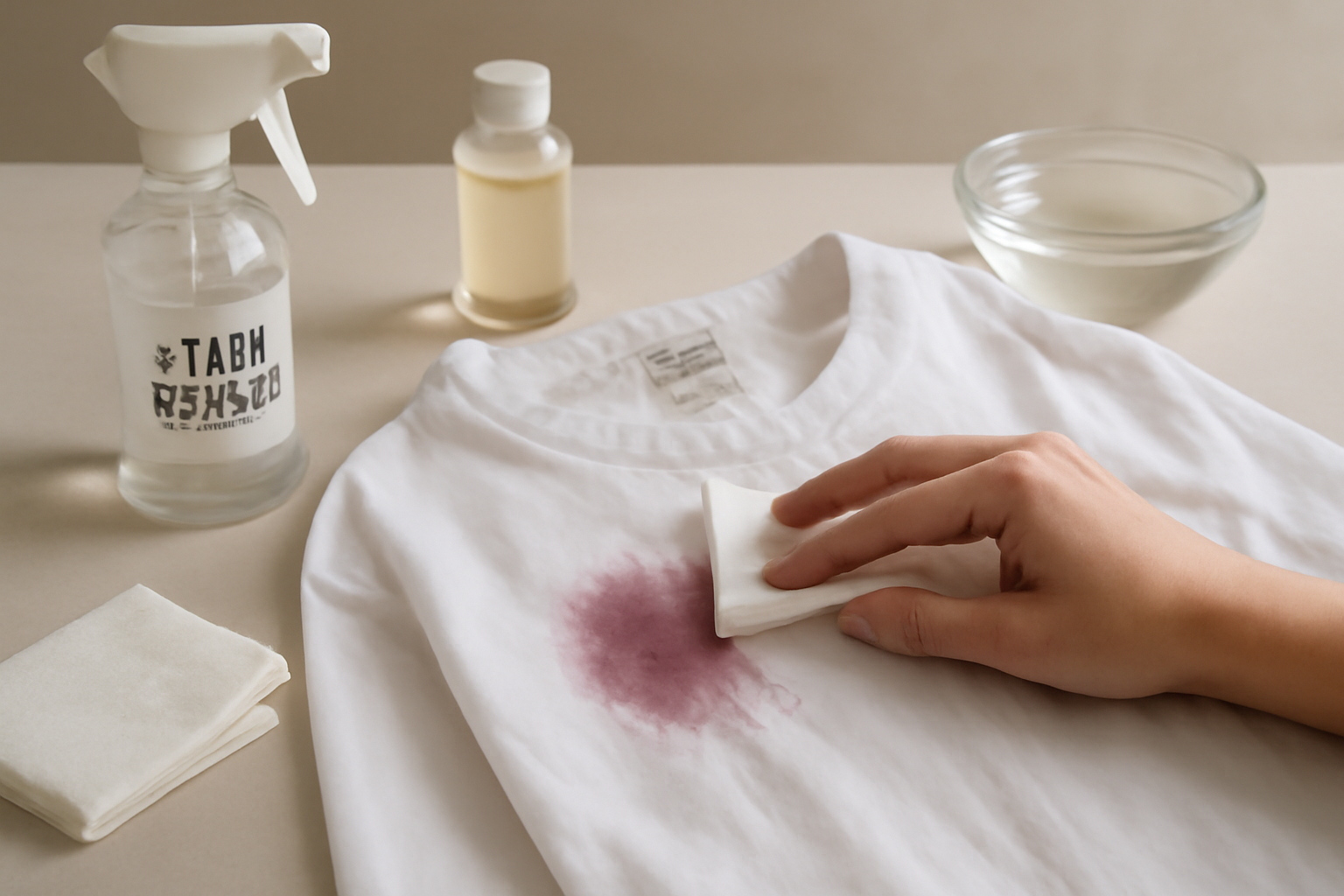 Imagen editorial: Cómo quitar manchas de transferencia de color de una camisa blanca de algodón