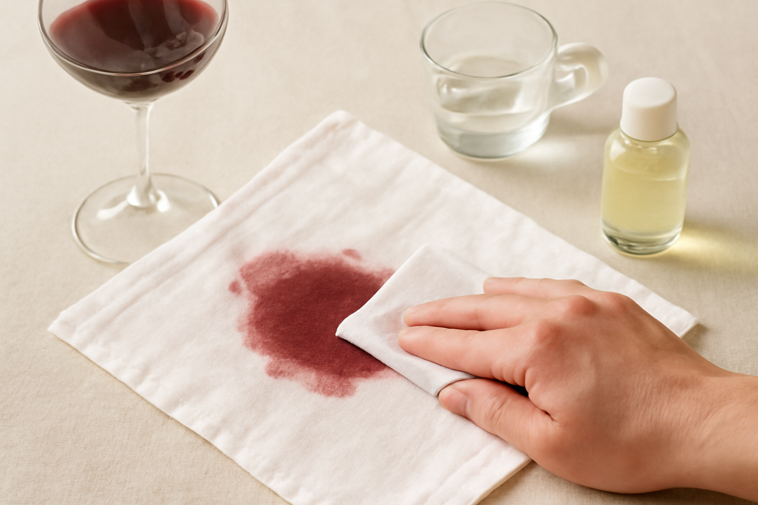 How to Remove a Fresh Red Wine Stain from a Linen Napkin illustration