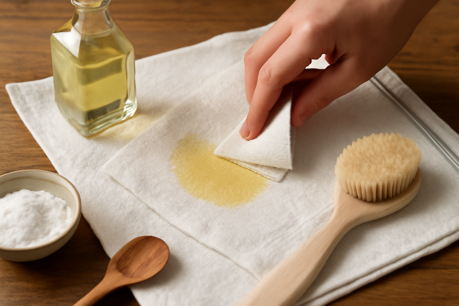 How to Remove a Fresh Cooking Oil Stain from a Cotton Kitchen Towel illustration