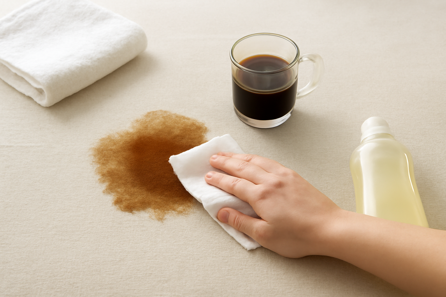Imagen editorial: Cómo quitar una mancha de café de un colchón: métodos para manchas frescas y secas