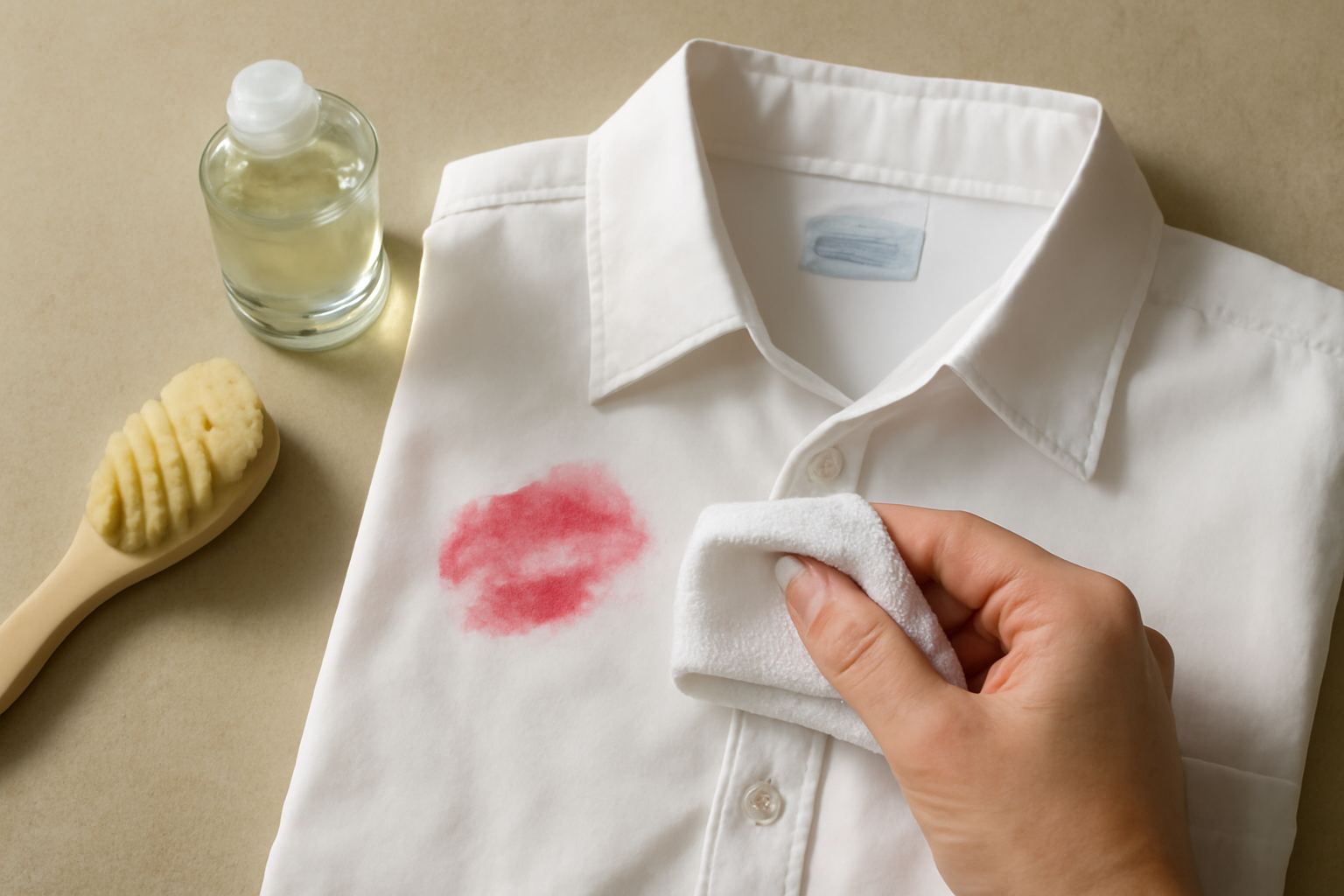 Imagem editorial: Tirar mancha de batom de camisa de algodão: guia para mancha fresca e seca
