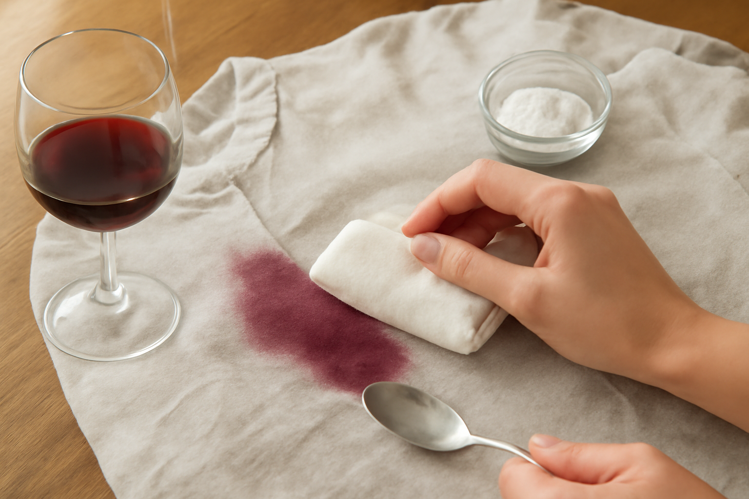 Imagen editorial: Cómo quitar una mancha de vino tinto de una camisa de lino: métodos para manchas frescas y secas