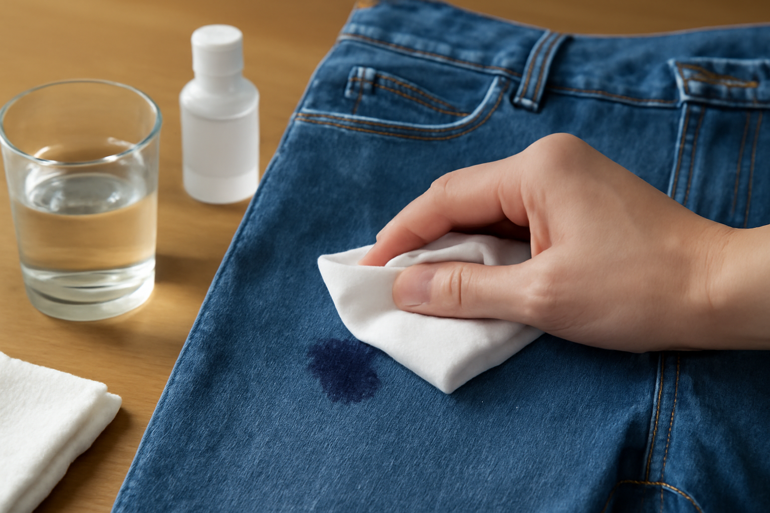 Imagem editorial: Como tirar mancha de caneta esferográfica de calça jeans: guia para traço fresco e seco