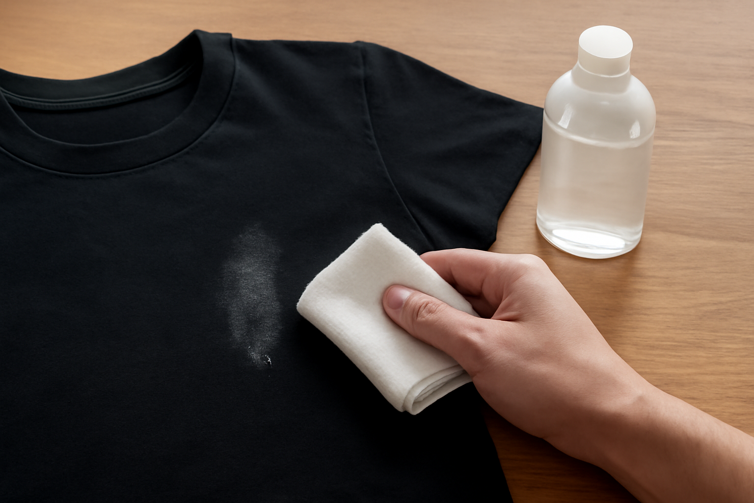Imagem editorial: Tirar mancha de desodorante de camisa preta: guia para mancha fresca e seca