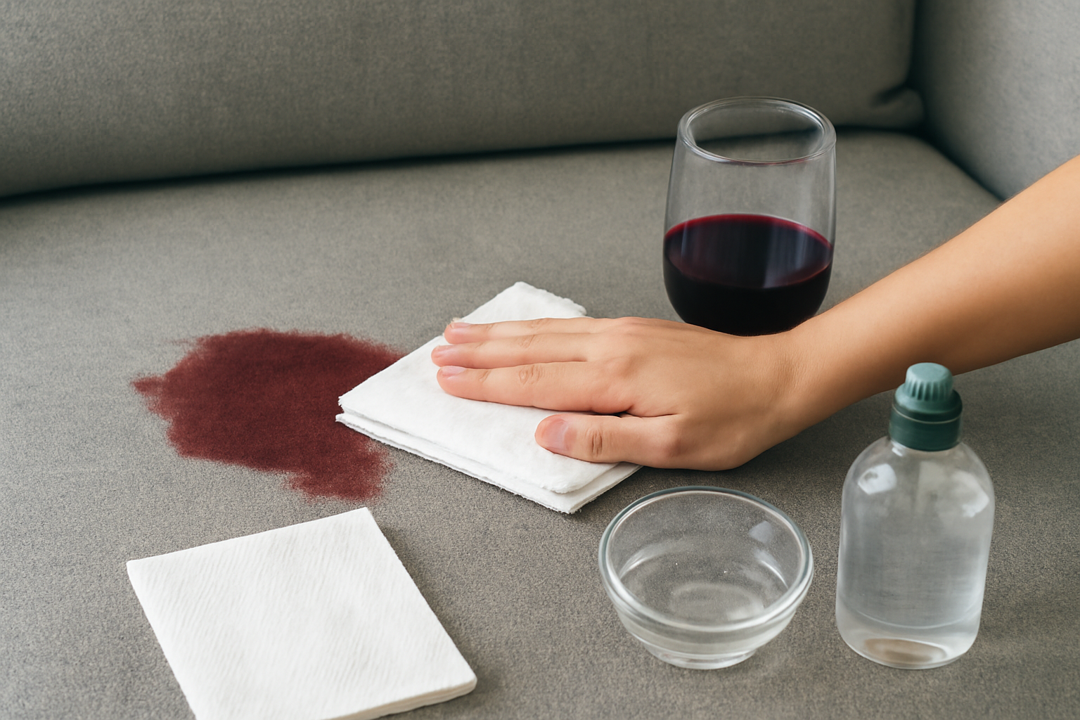 How to Remove a Fresh Red Wine Stain from a Polyester Couch illustration