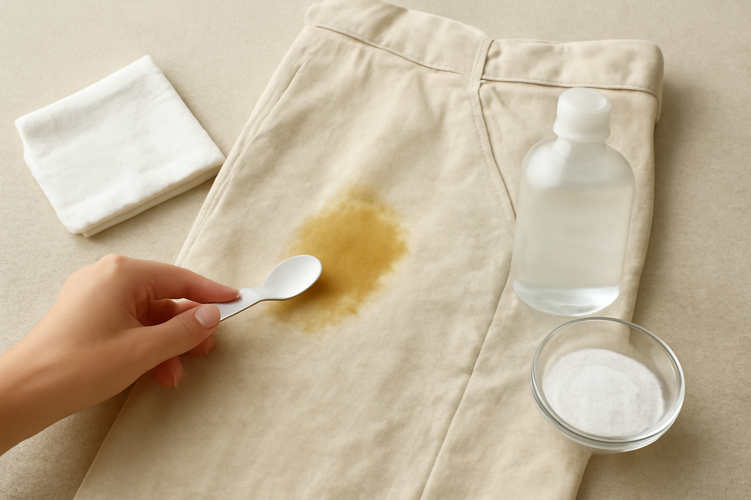 Imagen editorial: Cómo quitar una mancha de aceite de oliva de un pantalón de lino: guía para manchas frescas y secas