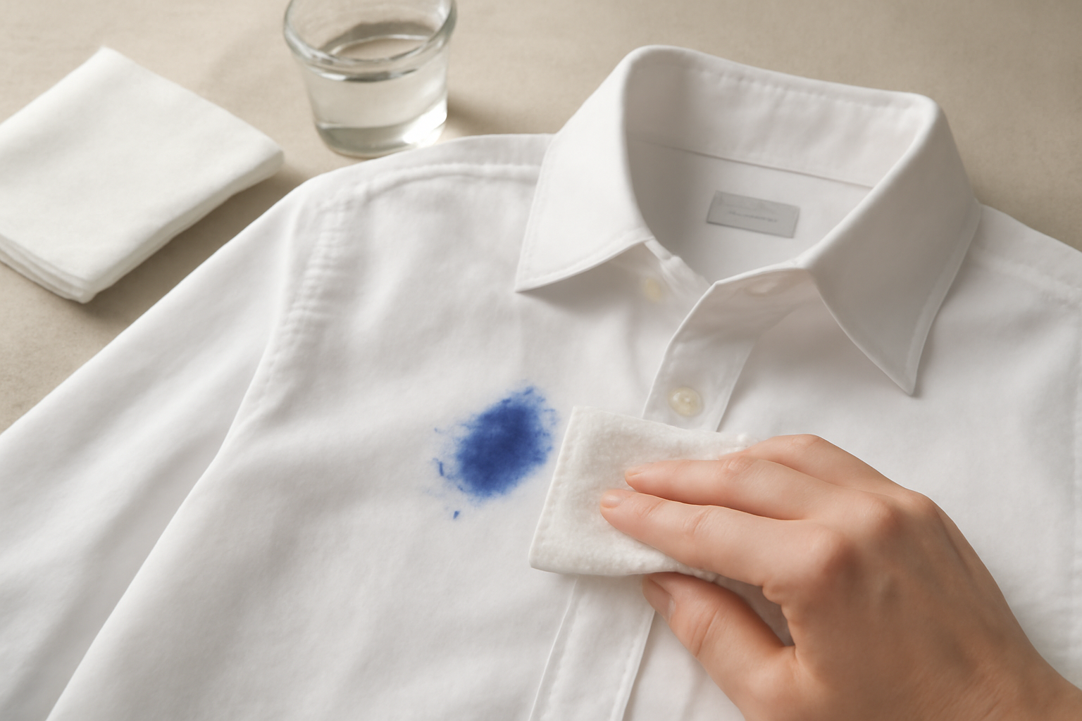 Imagen editorial: Cómo quitar tinta de bolígrafo de una camisa de algodón: métodos para manchas frescas y secas