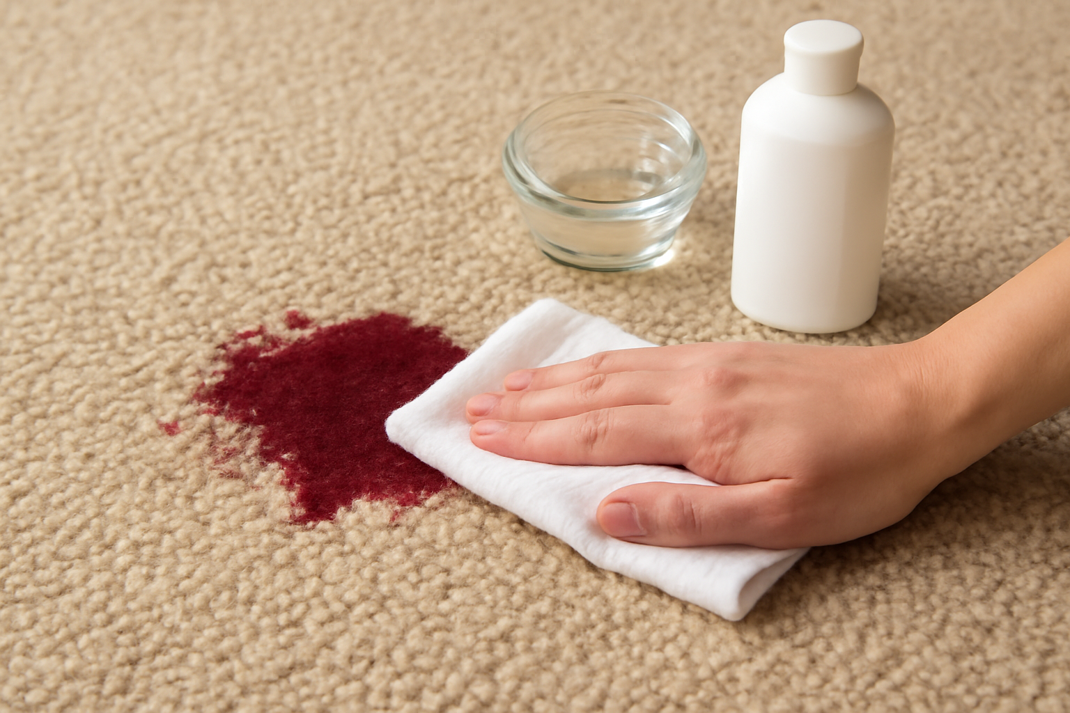 Imagen editorial: Cómo quitar una mancha de vino tinto de una alfombra de lana: guía para manchas frescas y secas