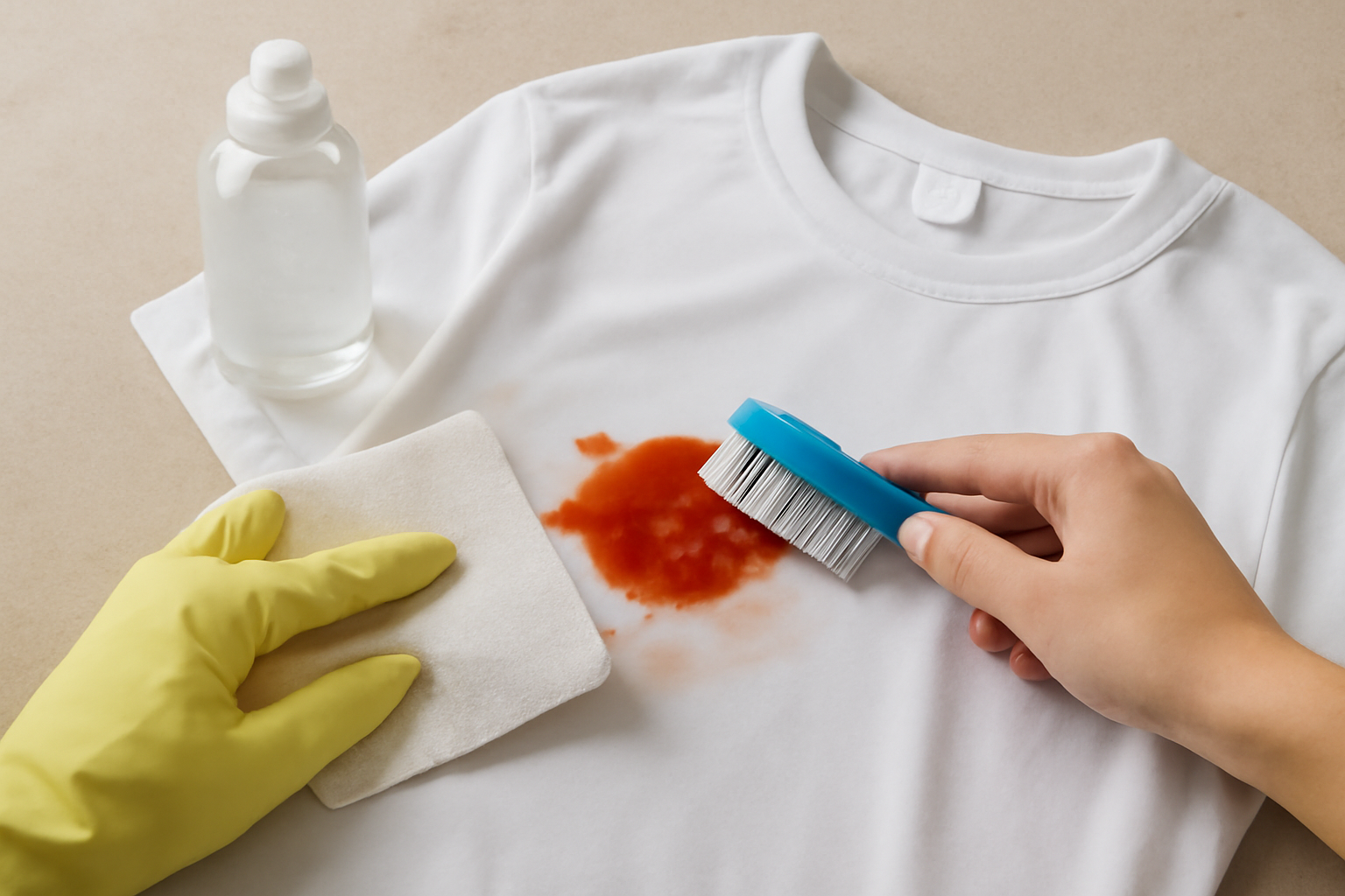 Imagem editorial: Tirar mancha de ketchup de camiseta de poliéster: guia para mancha fresca e seca