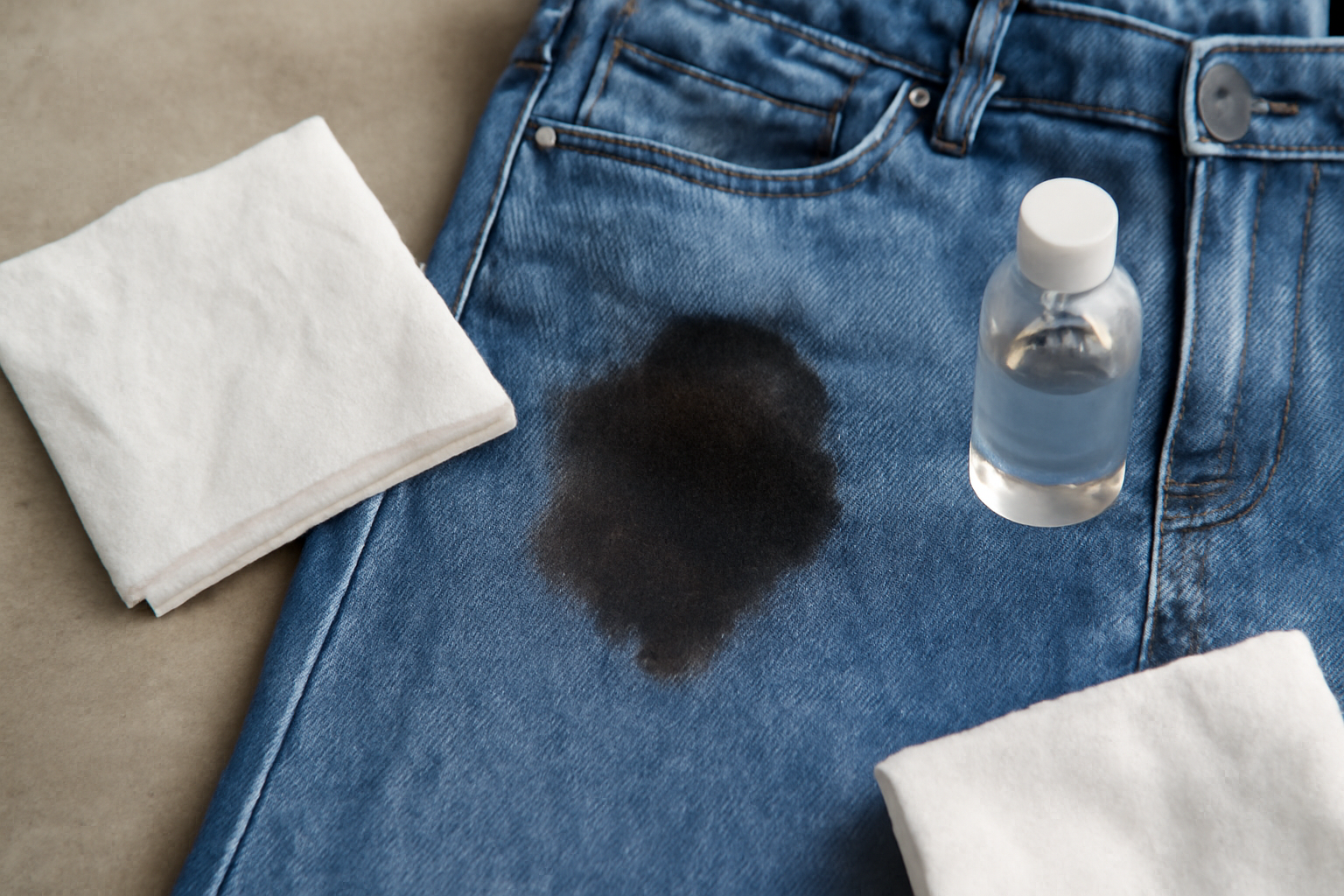 Imagem editorial: Como tirar mancha de óleo de motor de calça jeans: guia para mancha fresca e seca