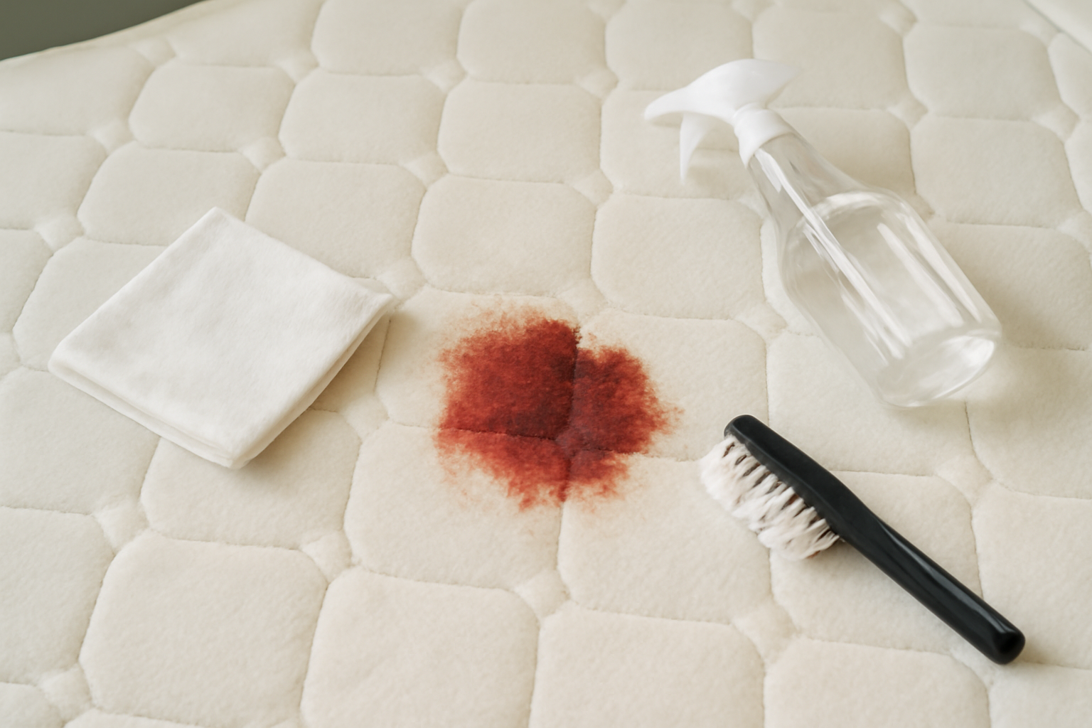 Imagen editorial: Cómo quitar una mancha de sangre seca de un colchón: métodos seguros para manchas frescas y secas