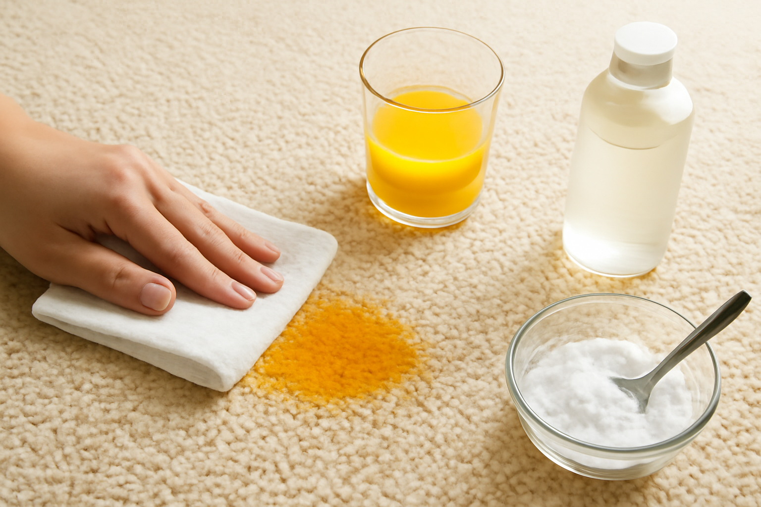 Imagem editorial: Como tirar mancha de suco de manga de tapete de algodão: guia para mancha fresca e seca