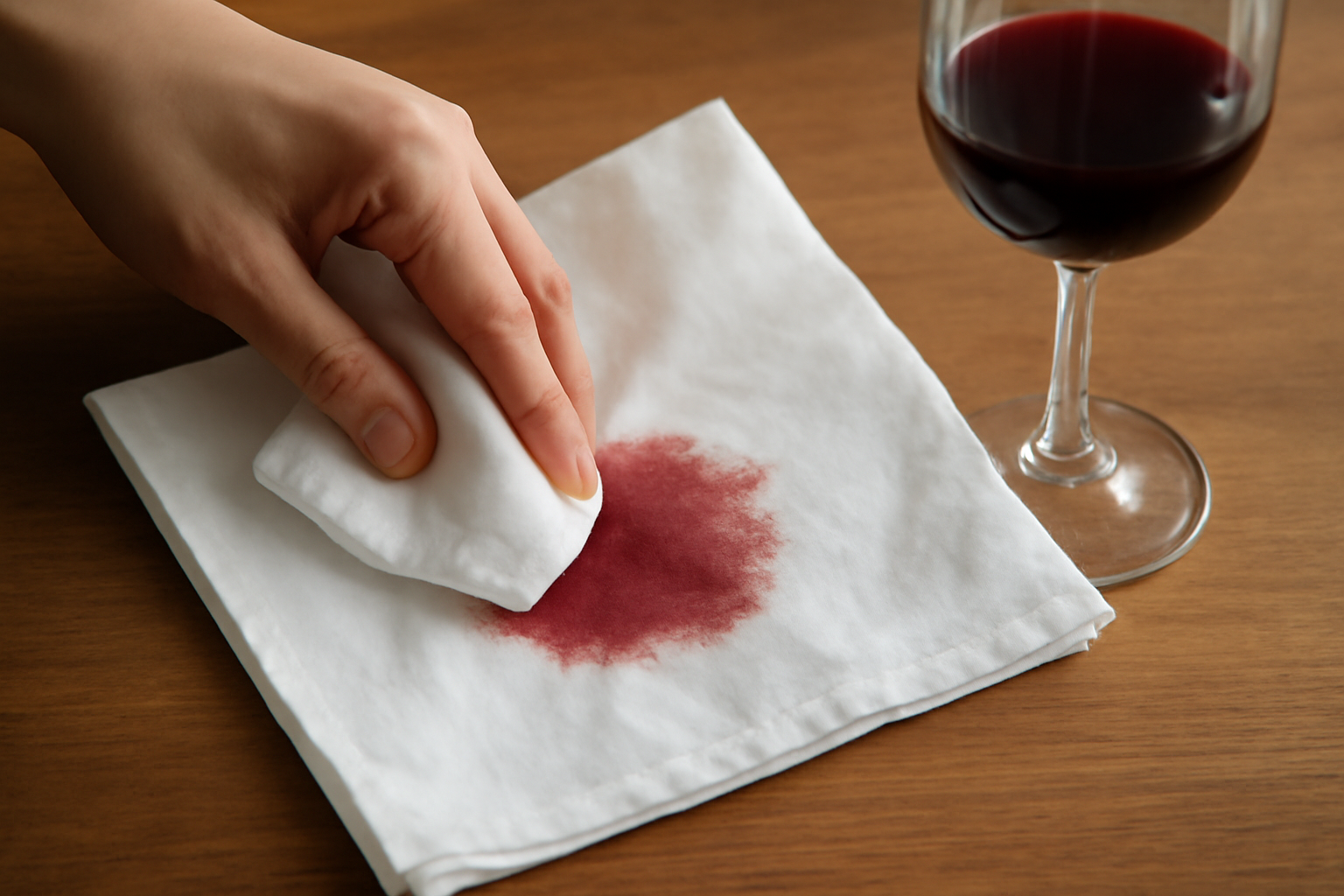 How to Remove a Fresh Red Wine Stain from a Cotton Napkin illustration