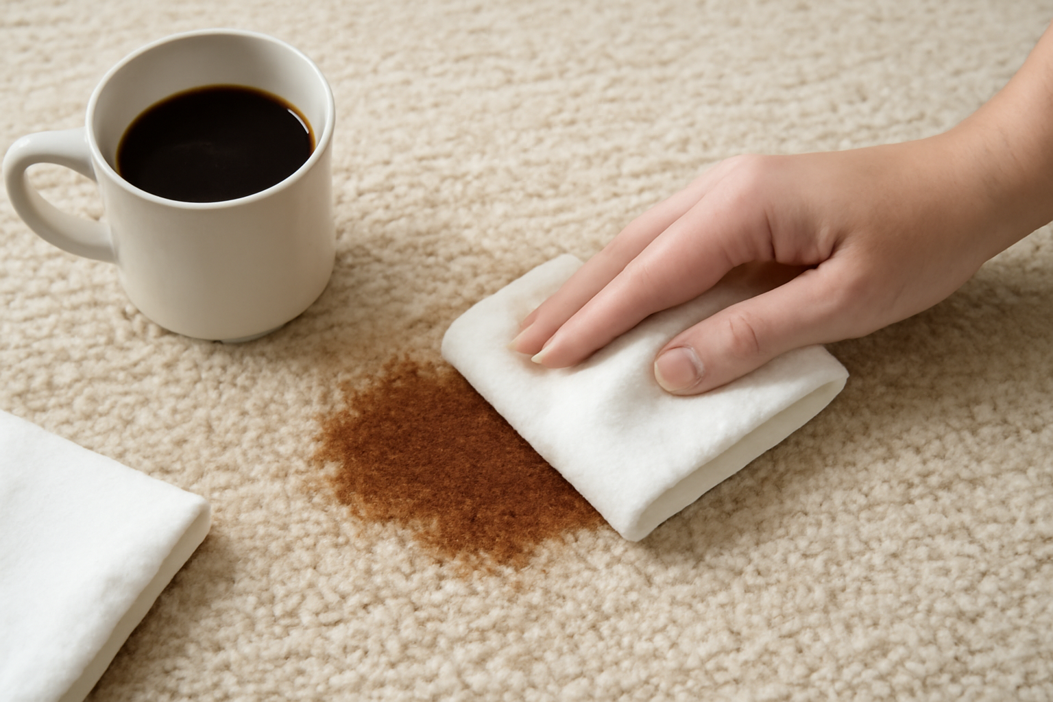Imagen editorial: Cómo quitar una mancha de café de una alfombra de lana: guía para manchas frescas y secas