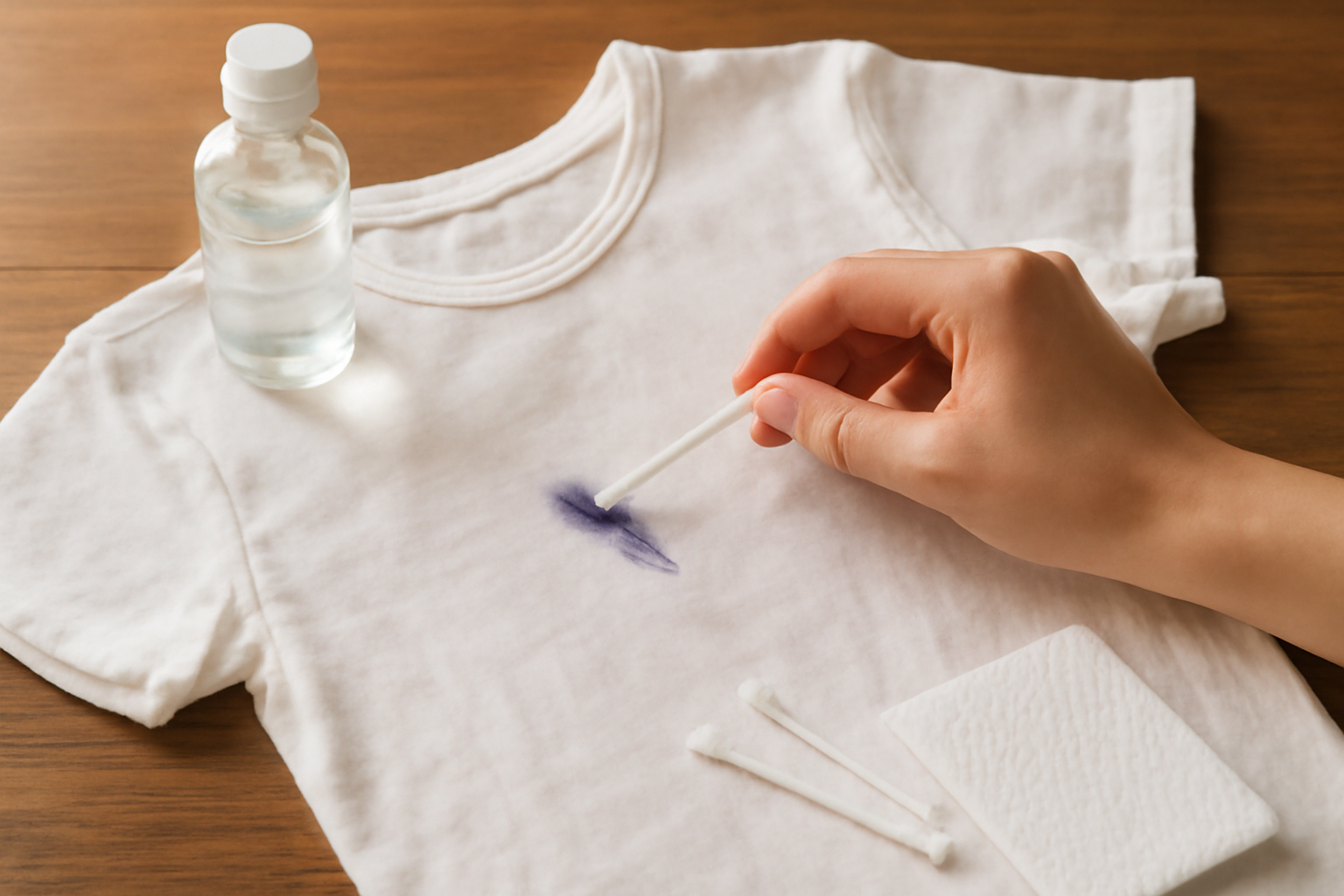 Imagem editorial: Como tirar mancha de caneta esferográfica de roupa branca de algodão: guia para traço fresco e seco