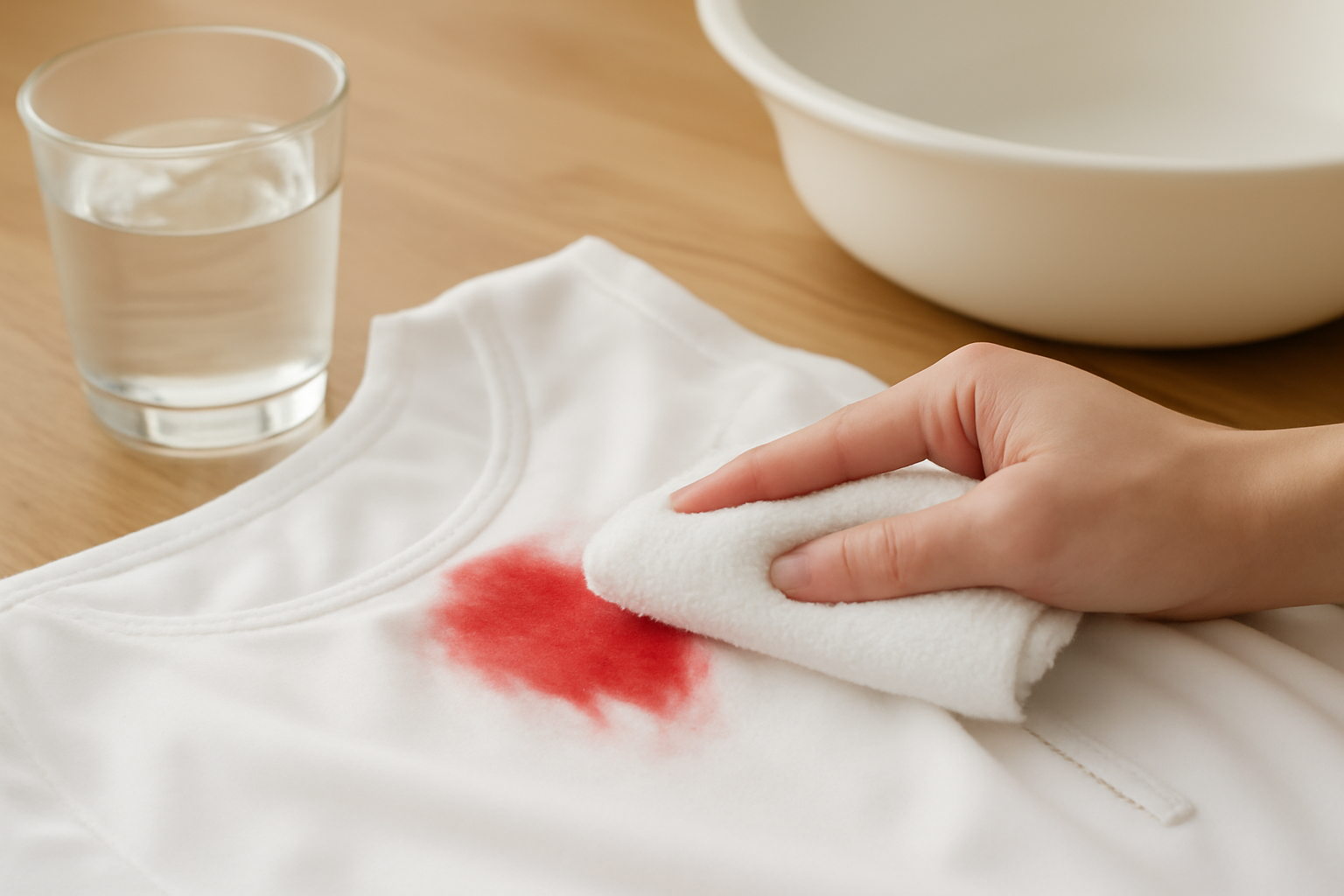 Imagem editorial: Como tirar mancha de transferência de cor de roupa branca de poliéster: guia para mancha fresca e seca