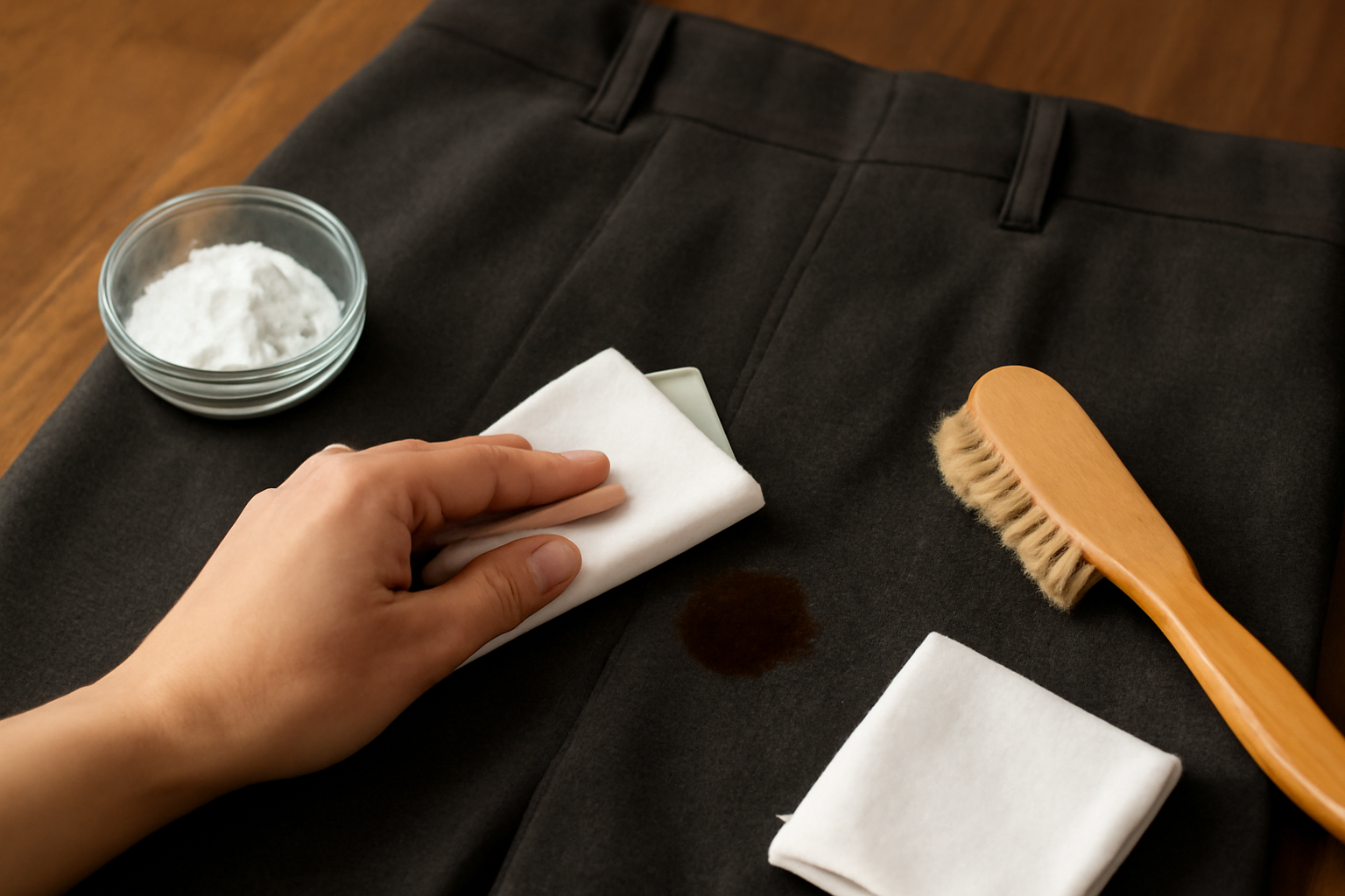 Imagen editorial: Cómo quitar una mancha de aceite de cocina de un pantalón de lana: métodos para manchas frescas y secas