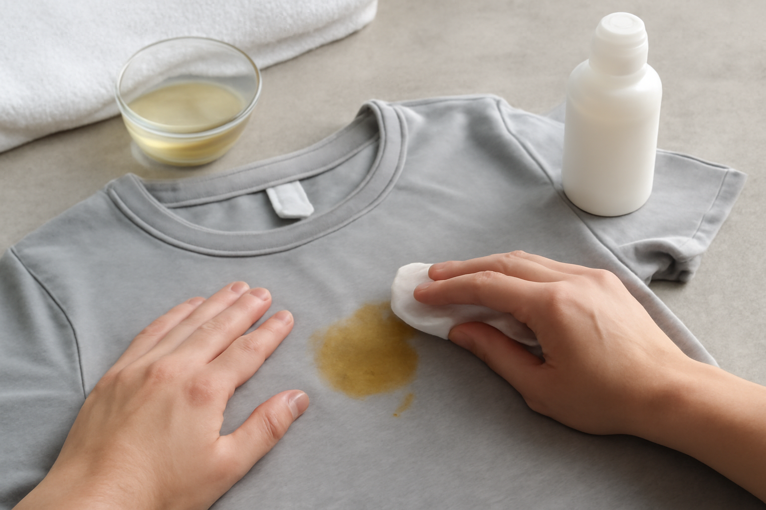 Imagem editorial: Tirar mancha de mostarda de camiseta de poliéster: guia para mancha fresca e seca
