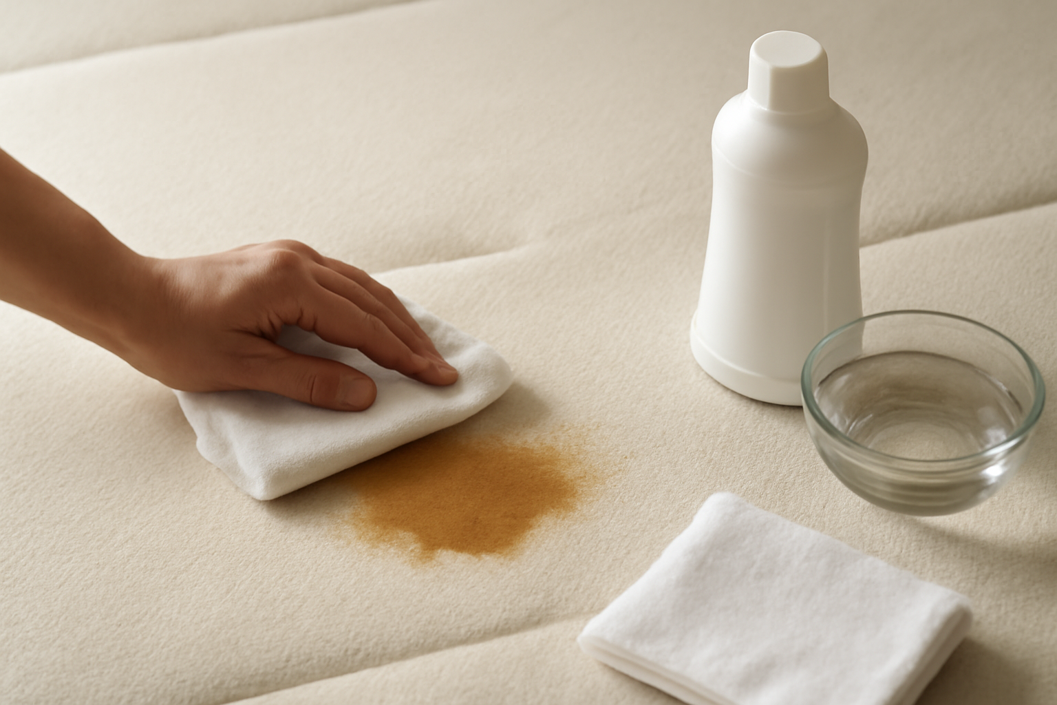 Imagem editorial: Tirar mancha de café com leite de colchão: guia para mancha fresca e seca