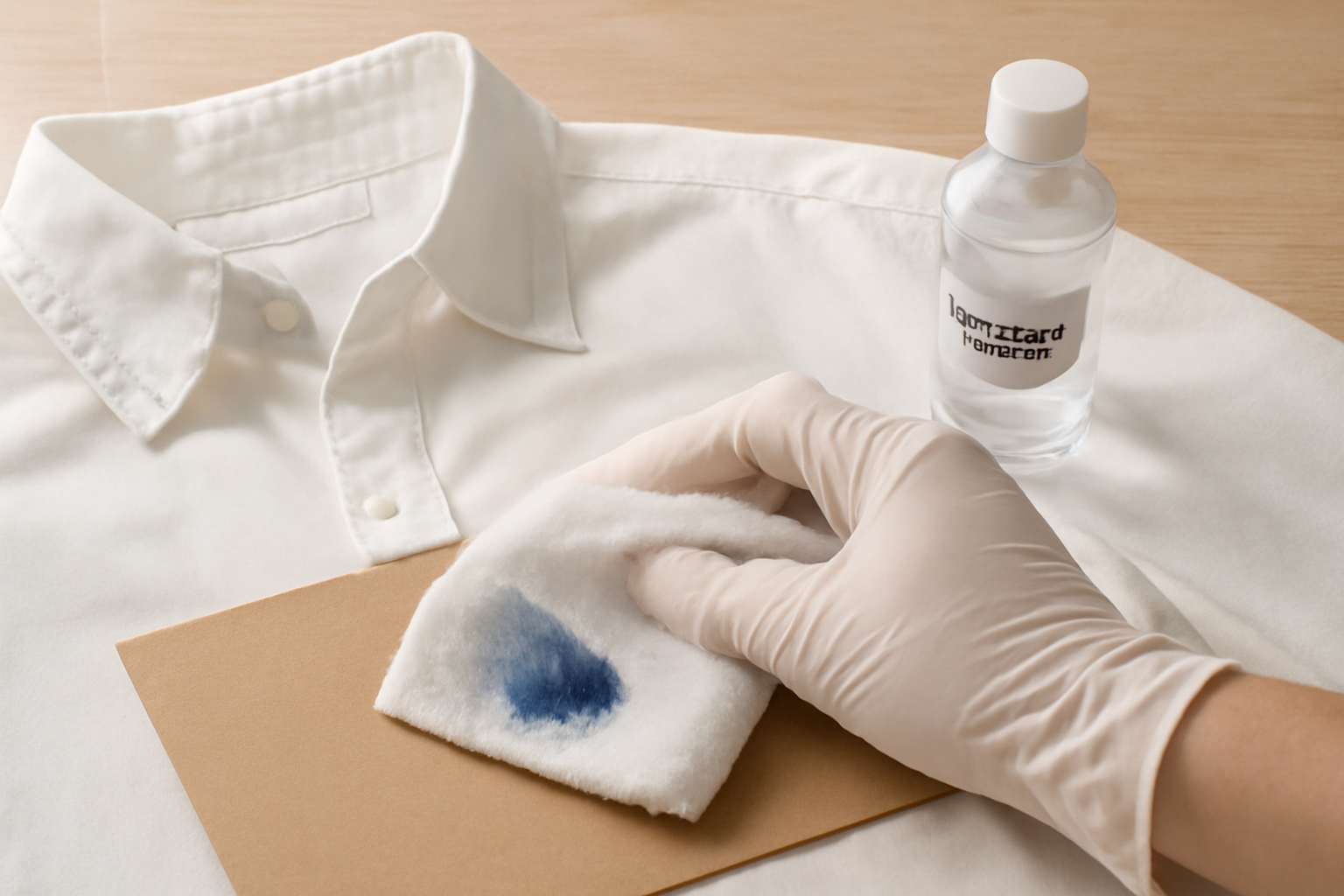 Imagen editorial: Cómo quitar tinta de bolígrafo de una camisa blanca de algodón: métodos para manchas frescas y secas