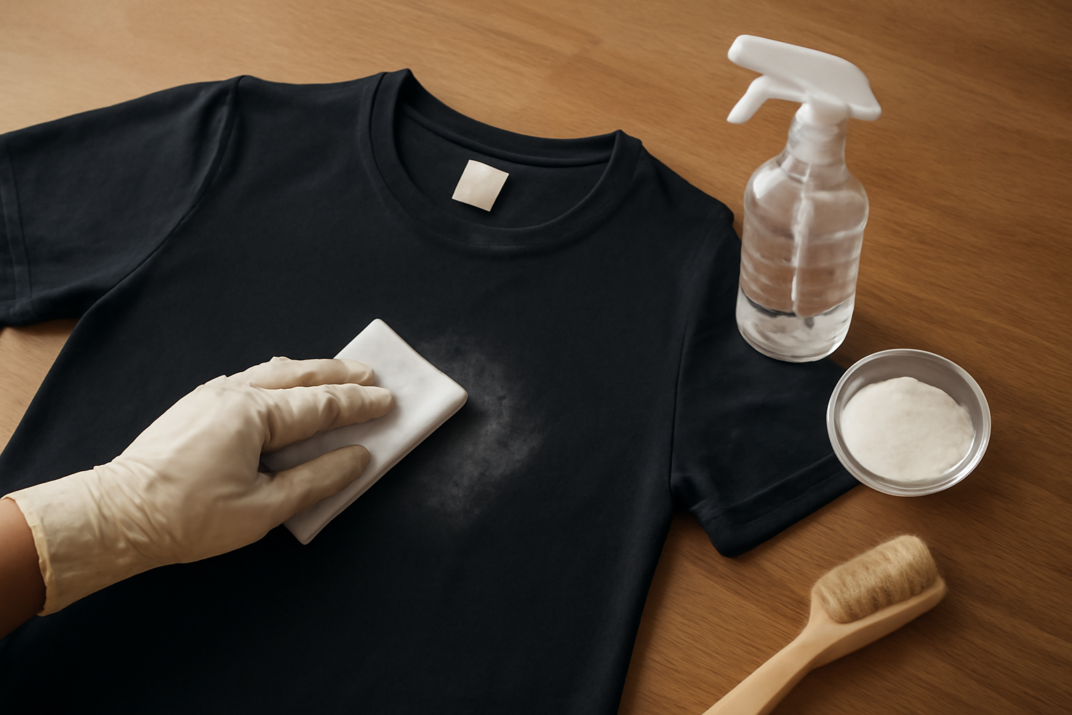 Imagem editorial: Tirar mancha de desodorante de camiseta preta: guia para resíduo fresco e seco